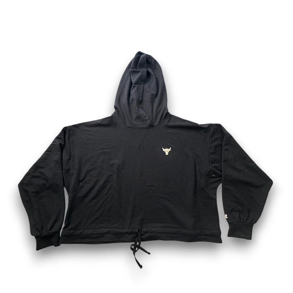 Under Armour Project Rock Women Black Terry Hoodie Brahma Bull 1361059-001 Large